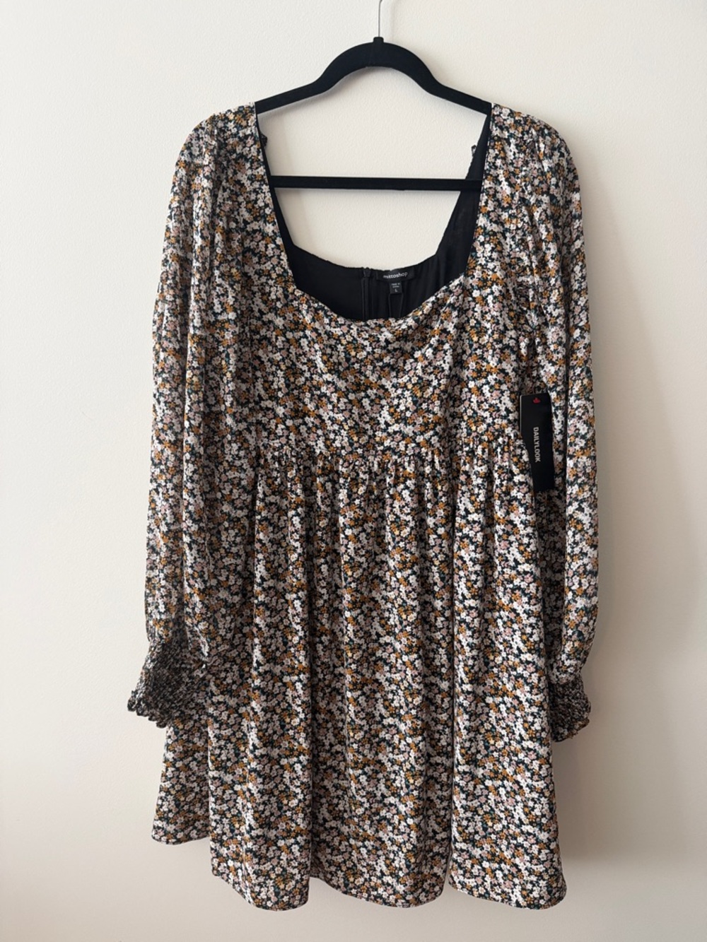 mittoshop Black Floral Long Sleeve Mini Dress